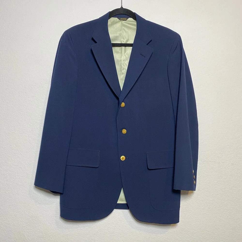 Vintage Corbin Navy Blazer Gold Crest Buttons USA Union Made Mens 40R Preppy Ivy